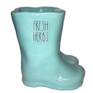 RAE DUNN Ceramic Fresh Herbs Planter Rain Boots Planter Aqua Blue Design 7 in
